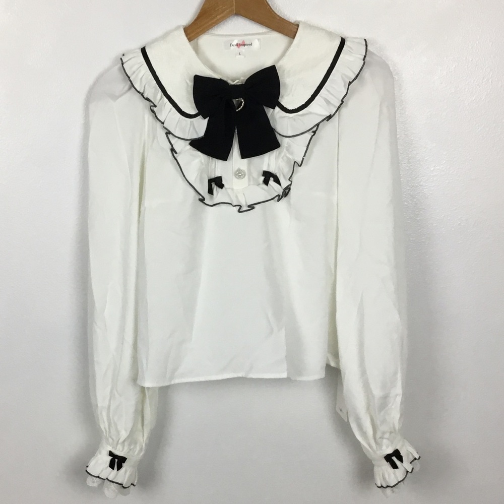 NWT Devil Inspired Bows and Ruffles Long Sleeve Blouse size L